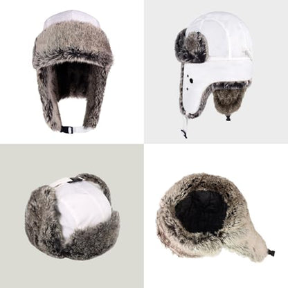 Waterproof Winter Trapper Ushanka Hat Ear Flap Chin Strap, Russian Style - color: Arctic (White)