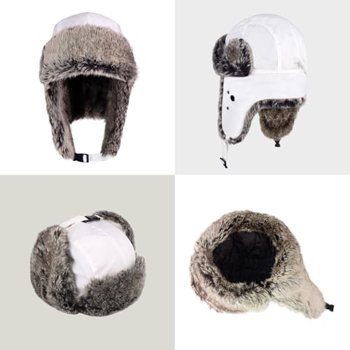 Waterproof Winter Trapper Ushanka Hat Ear Flap Chin Strap, Russian Style - color: Arctic (White)