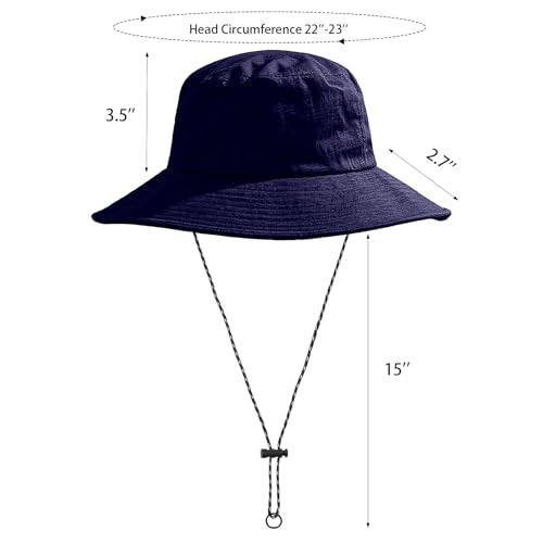Bucket Rain Hat with Chin Strap Quick Dry Outdoor Bucket Hats for UV Protection Boonie Sun Hat Men Women - color: Navy