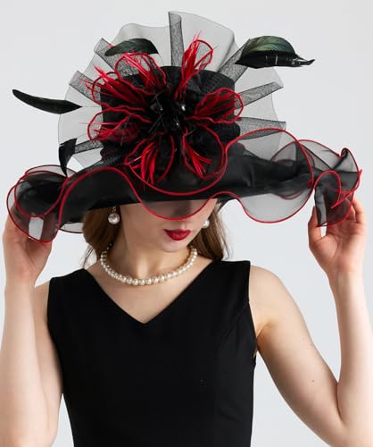 Women Organza Derby Hat Fascinator Tea Party Wedding Church Derby Hat Fascinator Hats Dual-use - color: 02b Black