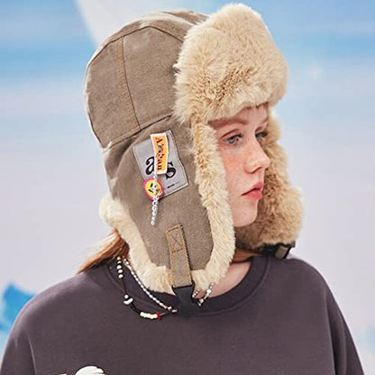 Croogo Trapper Hat Winter Hats for Men Trooper Russian Warm Hat with Ear Flaps Women Ushanka Fur Hat Windproof Ski Hat - color: Pl10-gray