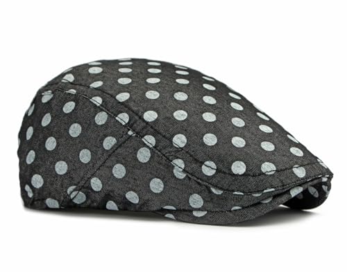 QHFHULV Newsboy Cap for Men Cotton Flat Gatsby Ivy Golf Cabbie Driving Hat - color: Black White Dot
