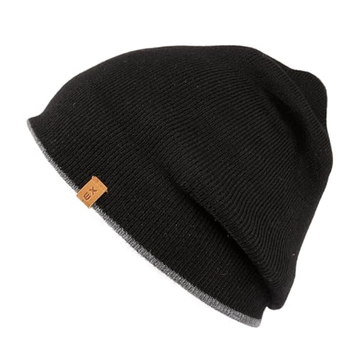 TOP-EX Merino Wool Fisherman Beanie for Men Women, Knit Watch Cap Winter - color: Black / Gray, size: Medium-Large
