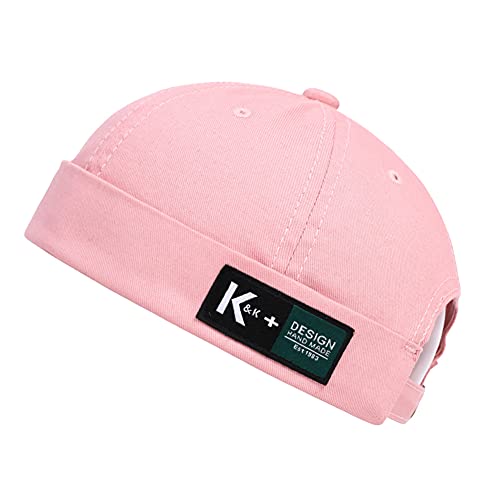 Men Hats Docker Cap Hats Beanie Sailor Cap Worker Hat Rolled Cuff Retro Brimless Hat with Adjustable - color: 7731-pink