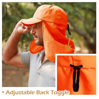 Solaris Mens Sun Hat Neck Flap 2 in 1 Foldable Waterproof UPF 50+ Baseball Cap Fishing Hiking Outdoor - color: #5 Orange