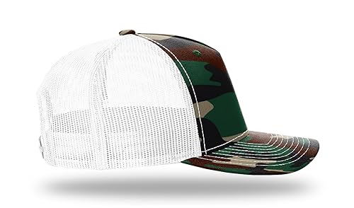 Richardson 112FP & 112PFP Classic Fit Five-Panel Snapback Trucker Cap |OSFM - color: Green Camo/White