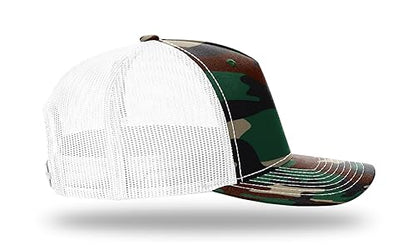 Richardson 112FP & 112PFP Classic Fit Five-Panel Snapback Trucker Cap |OSFM - color: Green Camo/White