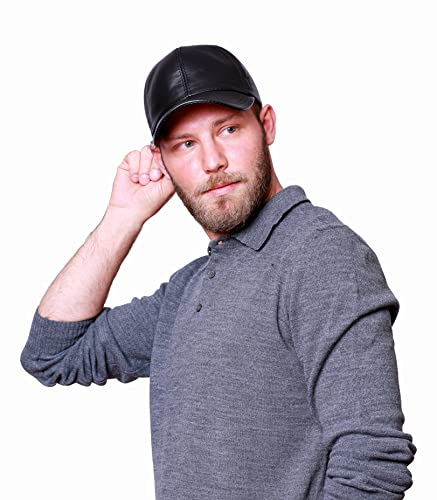 Genuine Leather Unisex Baseball Cap - color: Black