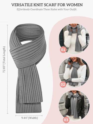 Women's Winter Beanie Hat Scarf Gloves Set,Fleece Lined Knit Pom Hat Long Scarf with Touchscreen Gloves Gifts for Women