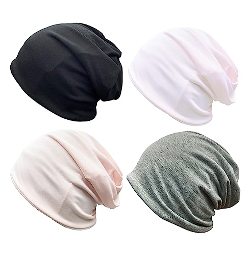 JarseHera Womens Slouchy Beanie Soft Chemo Headwear Breathable Cancer Caps - color: 4 Pair,campaign 27-solid C-1