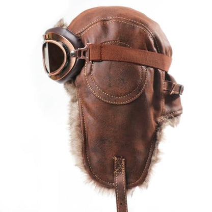 Harssidanzar Leather Outdoor Cycling Windproof Harley Goggles, Warm Pilot's hat,DU303 - color: Camel