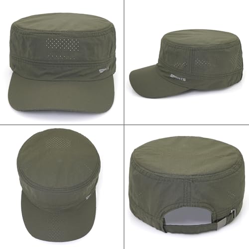 Army Cadet Cap for Men Military Style Flat Top Quick Dry Hat - color: Army Green