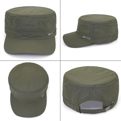 Army Cadet Cap for Men Military Style Flat Top Quick Dry Hat - color: Army Green