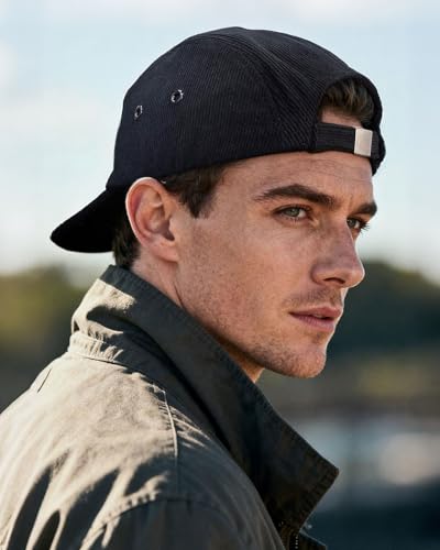 Croogo Corduroy Short Brim 5 Panel Hat Vintage Flat Bill Baseball Cap - color: M-wbdbh24081-black