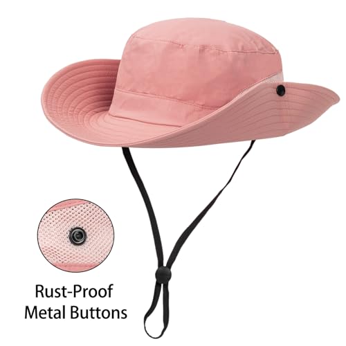 Womens Summer Sun Hat Beach Hat Wide Brim Outdoor UV Protection Bucket Hat - color: Solid Pink