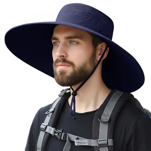 HUAMULAN Men Wide Brim Sun Hat Summer Outdoor Women Bucket Fishing Hats - color: Navy