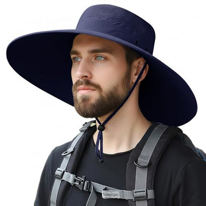 HUAMULAN Men Wide Brim Sun Hat Summer Outdoor Women Bucket Fishing Hats - color: Navy