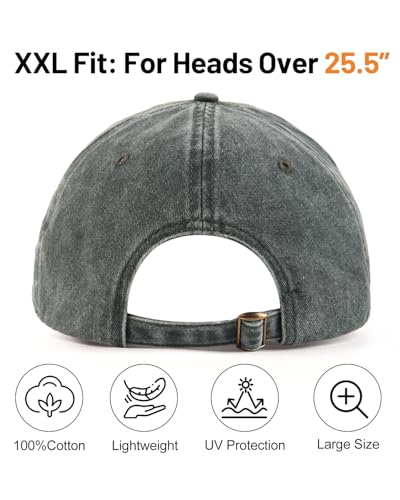 Zylioo XXL Baseball Cap for Big Heads Men Women, Washed Denim Dad Hat - color: Washed Olive Green, size: X-Large-XX-Large