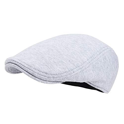 FEINION Men Cotton Newsboy Cap Soft Fit Cabbie Hat - color: Light Grey