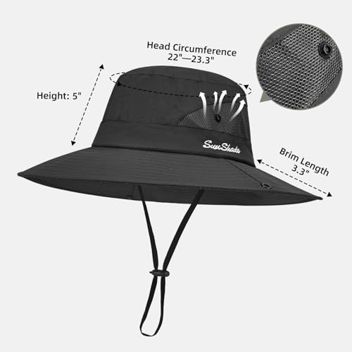 Rosoz Ponytail Sun Bucket Hats for Women UV Protection Foldable Wide Brim - color: 1 Pack-black