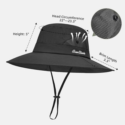 Rosoz Ponytail Sun Bucket Hats for Women UV Protection Foldable Wide Brim - color: 1 Pack-black