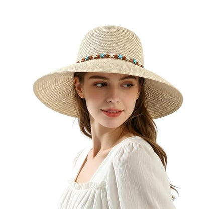 MILAKOO Straw Mesh Buckle Hat Ribbon Bow Cap Strap Foldable Roll Up Cap Sun Protection Hat for Travel - color: 02 Beige