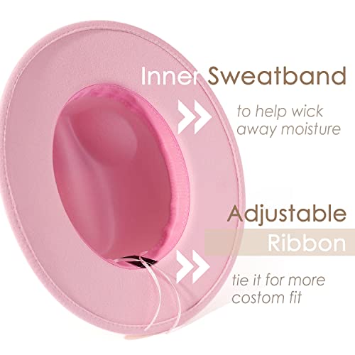 Lisianthus Women Classic Felt Fedora Wide Brim Hat with Belt Buckle - color: Pink