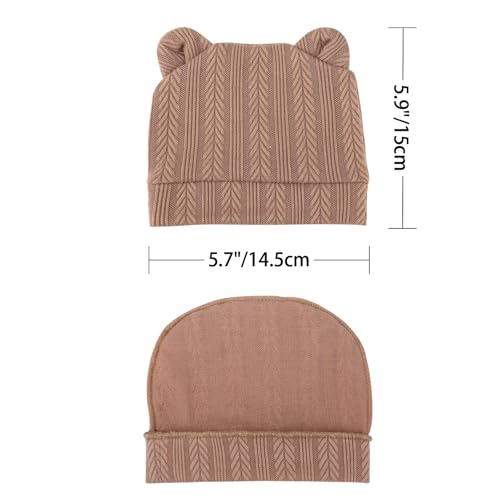 Newborn Baby Hat and Mittens Set Bear Ears Toddler Infant Beanie Caps Newborn Hospital Hat for Baby Boy Girl 0-3 Months - color: Wheat Patterned Bear Ear F