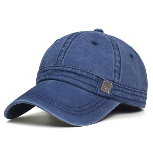 Vintage Washed Cotton Adjustable Baseball Cap for Men Women Low Profile - color: Blue