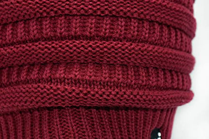 C.C Beanie Oversized Hat with Fuzzy Lining – Thick Knit Thermal Beanie for Cold Weather, Soft Warm Fleece Lined Cap - color: Burgundy