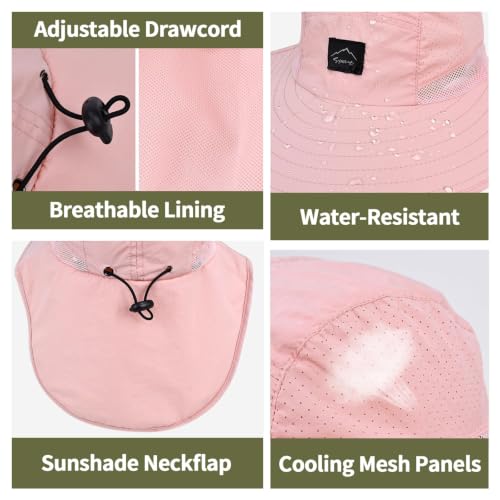 ZOORON Kids Sun Hat with Neck Flap Beach Fishing Bucket for Boys Girls - color: Pink