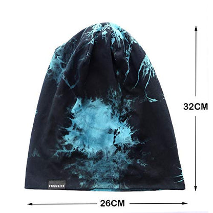 Mens Slouchy Beanie Hat Thin Baggy Summer Skull Cap - color: Black/Blue
