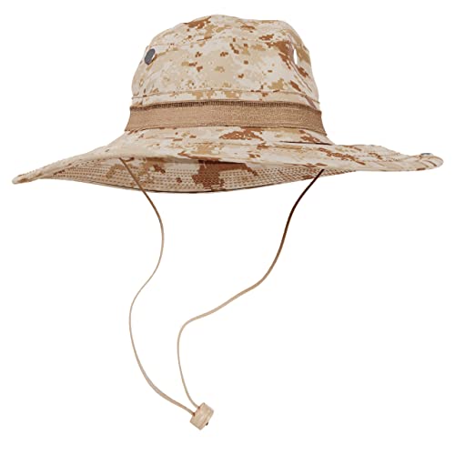 BaHoki Essentials Military Style Bucket Hat - Camo Outdoor Hat with Adjustable Strap - Wide Brim Safari Hat - style: Digital Desert