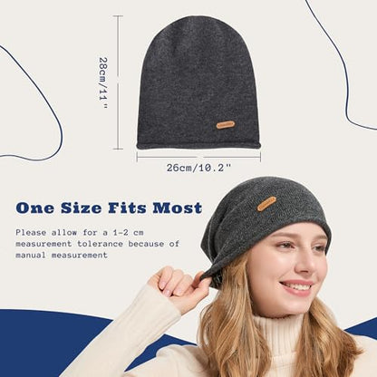 ACUSHLA 100% Merino Wool Slouchy Beanie for Women Men Winter Hat Skull Cap - color: Dark Grey