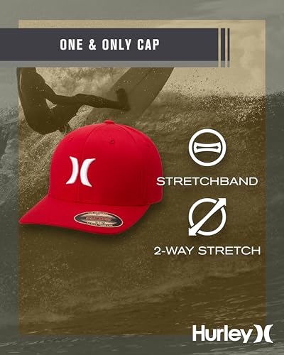 Hurley Mens Textured Fitted Baseball Cap, Moisture Wicking, Curved Brim - color: Red, size: Small-Medium