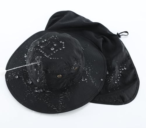 Home Prefer UPF50 Mens Sun Hat with Neck Flap Quick Dry UV Protection Cap Womens Wide Brim Fishing Hat Neck Flap Beach Garden - color: Black
