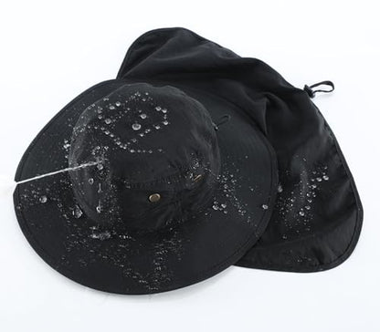 Home Prefer UPF50 Mens Sun Hat with Neck Flap Quick Dry UV Protection Cap Womens Wide Brim Fishing Hat Neck Flap Beach Garden - color: Black