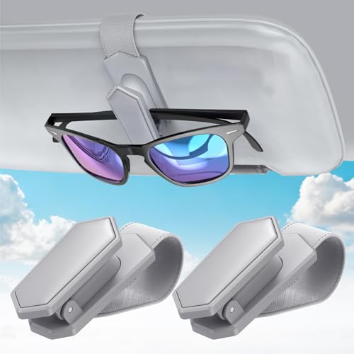 Veharvim One-Handed-Operation Sunglasses Holder for Car, Visor Sunglass Holder Clip, Car Accessories Interior, Universal Fit Silicone Padded Visor Sunglass Holder Car, Unmatched Durability (2 Pack) - color: Grey, size: 2 Pack