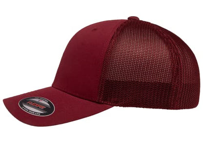 Mrlahat 6511 Flexfit Trucker Mesh One Size Fitted Cap 6 Panels with Black Bandana - color: Cranberry