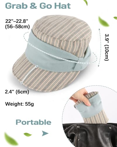 Women Linen Blend Newsboy Hat Lightweight Breathable Flat Top Summer Cap - color: Light Blue