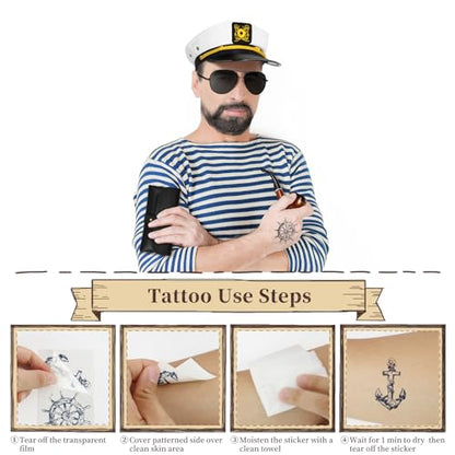 dodowin Captain Sailor Hat Set for Women Men, Yacht Rock Party Costume 4pcs - style: A-captain Hat Set