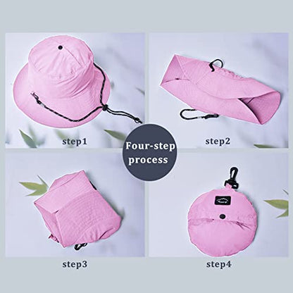 Waterproof Bucket Hat for Women and Men - UV Protection Beach Sun Hat Fishing Safari Boonie Hat Rain Hat Adjustable Packable - color: Pink - Waterproof