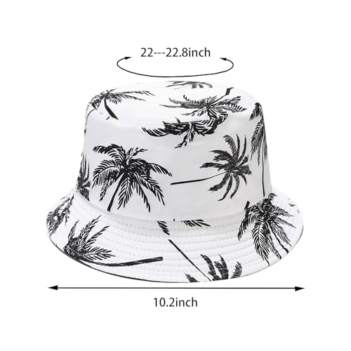 Bucket Hat for Women Men, Cotton Reversible Double Side Wear Sun Hats Beach Fisherman Hat - color: White Coconut Tree