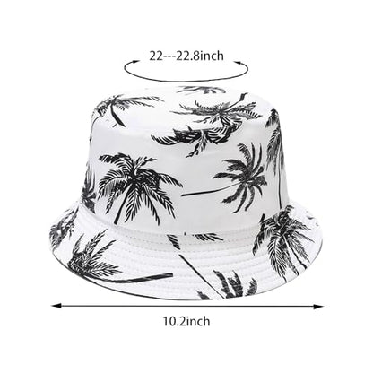 Bucket Hat for Women Men, Cotton Reversible Double Side Wear Sun Hats Beach Fisherman Hat - color: White Coconut Tree
