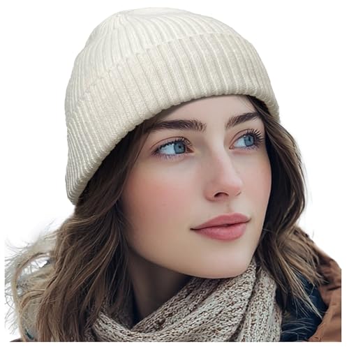 Croogo Knit Beanie Hat Fisherman Ski Caps Fall Winter Warm Knitted Ribbed Cuffed Skull Cap Slouchy Toboggan Cap for Men Women - color: Kh43-white