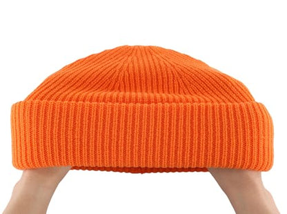 Connectyle Short Fisherman Beanie for Men Women Warm Winter Hats Knit Cuffed Beanies Skull Cap Acrylic Watch Hat - color: Orange