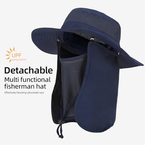 Fishing Hat, UPF 50+ Sun Cap with Detachable Mask - color: Royal Blue