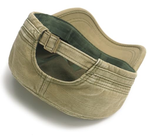 Initlove Cadet Caps for Men Washed Cotton Military Army Cap Flat Top Hat for Women - color: Green