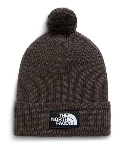 THE NORTH FACE TNF Logo Box Pom Beanie | Classic Fit, Cuffed Winter Hat for Men & Women, Soft Rib Knit Fabric & Woven Logo - color: Dark Chestnut