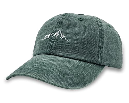 Mountain Embroidery Baseball Cap Vintage Washed Cotton Unstructured Soft Dad Hats for Men Women Adjustable Outdoor Hat - color: Green